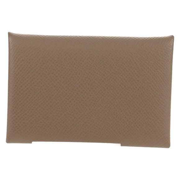 HERMES Calvi Coin Purse Leather Beige Silver Auth BA8243M