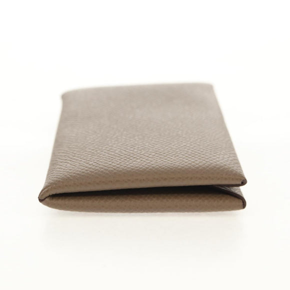 HERMES Calvi Coin Purse Leather Beige Silver Auth BA8243M