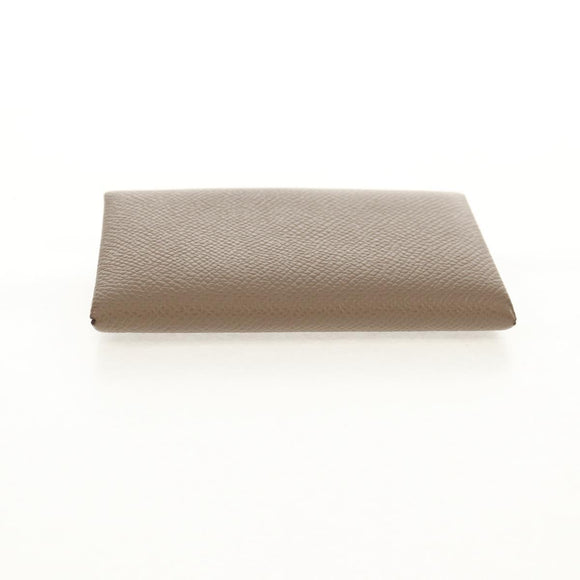 HERMES Calvi Coin Purse Leather Beige Silver Auth BA8243M