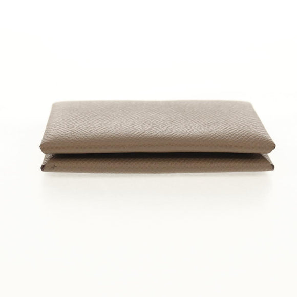 HERMES Calvi Coin Purse Leather Beige Silver Auth BA8243M