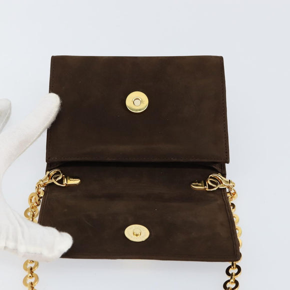 Salvatore Ferragamo Vala Chain Shoulder Bag Suede Brown Gold Auth BA8244