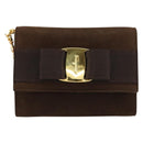 Salvatore Ferragamo Vala Chain Shoulder Bag Suede Brown Gold Auth BA8244-2