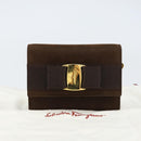 Salvatore Ferragamo Vala Chain Shoulder Bag Suede Brown Gold Auth BA8244-22