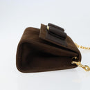 Salvatore Ferragamo Vala Chain Shoulder Bag Suede Brown Gold Auth BA8244-4