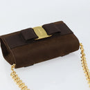 Salvatore Ferragamo Vala Chain Shoulder Bag Suede Brown Gold Auth BA8244-6