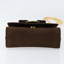 Salvatore Ferragamo Vala Chain Shoulder Bag Suede Brown Gold Auth BA8244-9