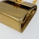 Salvatore Ferragamo Gancini Micro Chain Shoulder Bag Leather Gold Auth BA8245-9