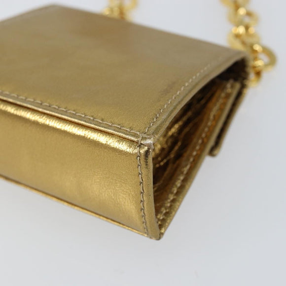 Salvatore Ferragamo Gancini Micro Chain Shoulder Bag Leather Gold Auth BA8245