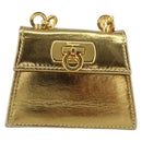 Salvatore Ferragamo Gancini Micro Chain Shoulder Bag Leather Gold Auth BA8245-13