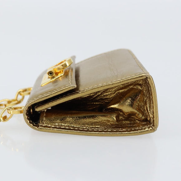 Salvatore Ferragamo Gancini Micro Chain Shoulder Bag Leather Gold Auth BA8245