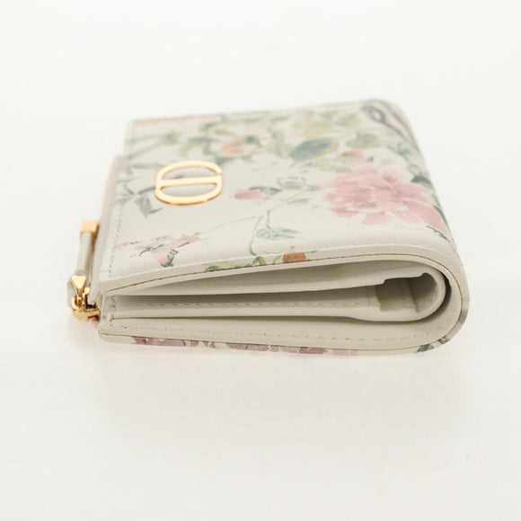 Christian Dior Caro Dahlia Bifold Wallet Leather White Gold Auth BA8247M