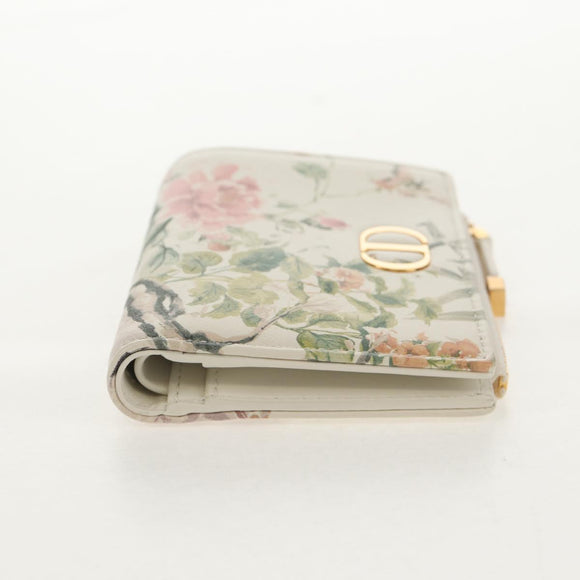 Christian Dior Caro Dahlia Bifold Wallet Leather White Gold Auth BA8247M