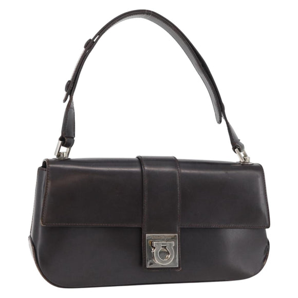Salvatore Ferragamo Gancini Schoudertas Leer Donkerbruin Auth BA825