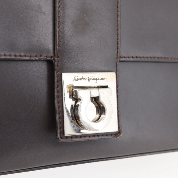 Salvatore Ferragamo Gancini Schoudertas Leer Donkerbruin Auth BA825
