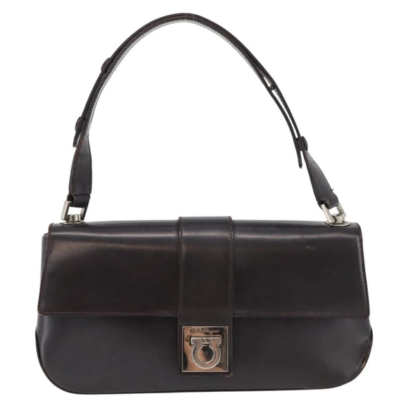 Salvatore Ferragamo Gancini Schoudertas Leer Donkerbruin Auth BA825