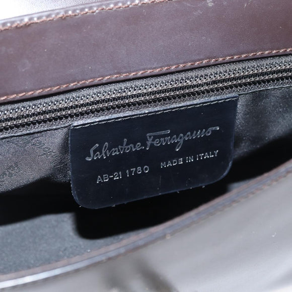Salvatore Ferragamo Gancini Schoudertas Leer Donkerbruin Auth BA825