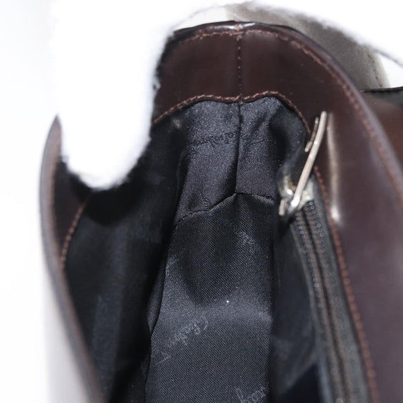 Salvatore Ferragamo Gancini Schoudertas Leer Donkerbruin Auth BA825