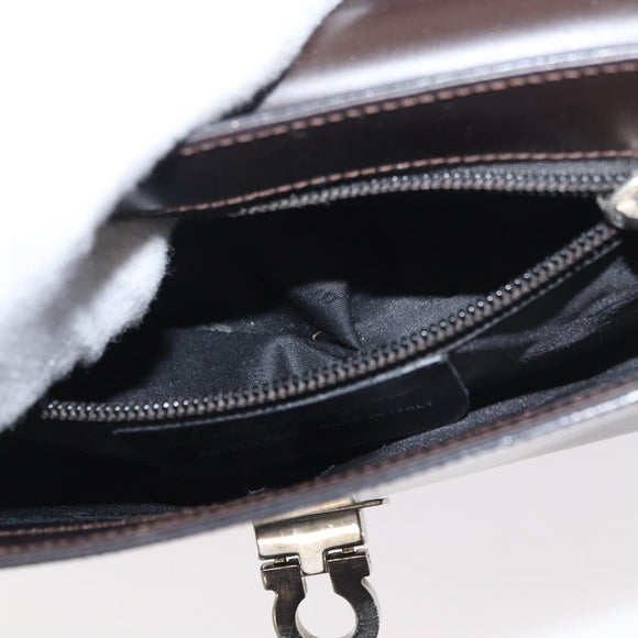 Salvatore Ferragamo Gancini Schoudertas Leer Donkerbruin Auth BA825