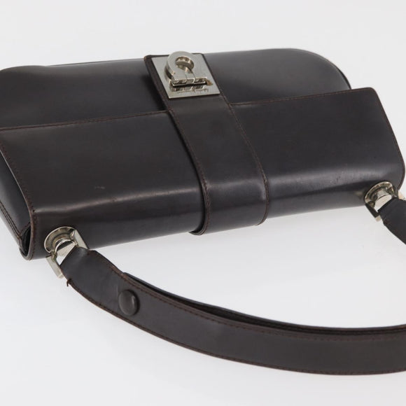 Salvatore Ferragamo Gancini Schoudertas Leer Donkerbruin Auth BA825
