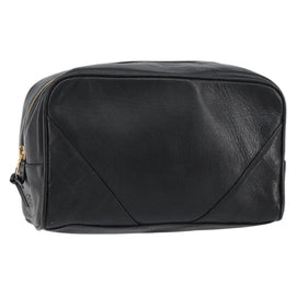 CHANEL Bicolore Clutch Bag Lamb Skin Black Gold CC Auth BA8250