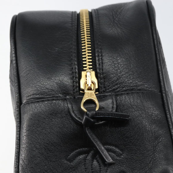 CHANEL Bicolore Clutch Bag Lamb Skin Black Gold CC Auth BA8250