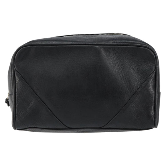 CHANEL Bicolore Clutch Bag Lamb Skin Black Gold CC Auth BA8250