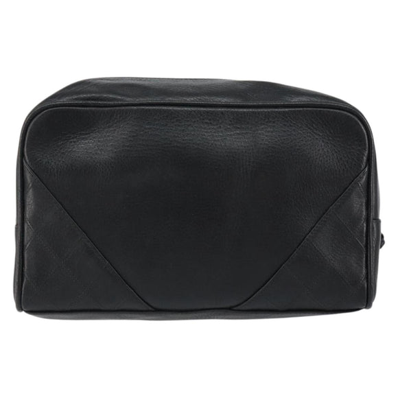CHANEL Bicolore Clutch Bag Lamb Skin Black Gold CC Auth BA8250