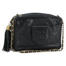 CHANEL Matelasse Chain Shoulder Bag Lamb Skin Black Gold CC Auth BA8252-1