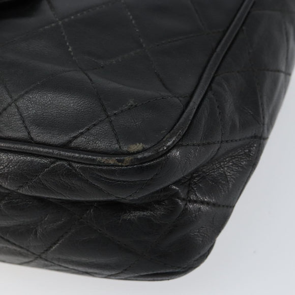 CHANEL Matelasse Chain Shoulder Bag Lamb Skin Black Gold CC Auth BA8252