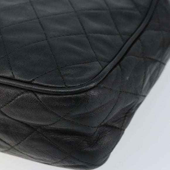 CHANEL Matelasse Chain Shoulder Bag Lamb Skin Black Gold CC Auth BA8252