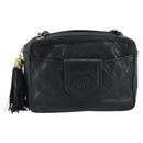 CHANEL Matelasse Chain Shoulder Bag Lamb Skin Black Gold CC Auth BA8252-2
