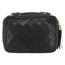 CHANEL Matelasse Chain Shoulder Bag Lamb Skin Black Gold CC Auth BA8252-3