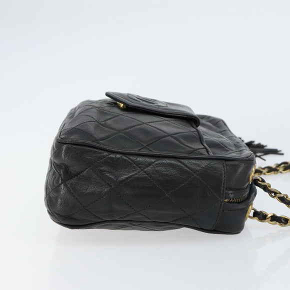 CHANEL Matelasse Chain Shoulder Bag Lamb Skin Black Gold CC Auth BA8252