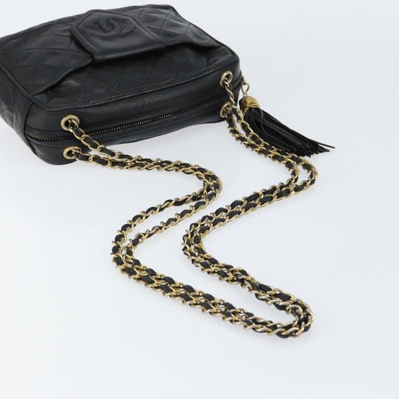CHANEL Matelasse Chain Shoulder Bag Lamb Skin Black Gold CC Auth BA8252