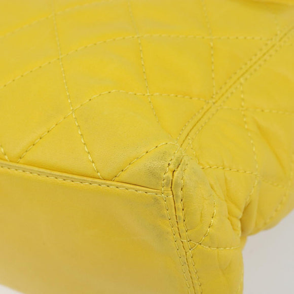 CHANEL Matelasse Hand Bag Lamb Skin Yellow CC Auth BA8254