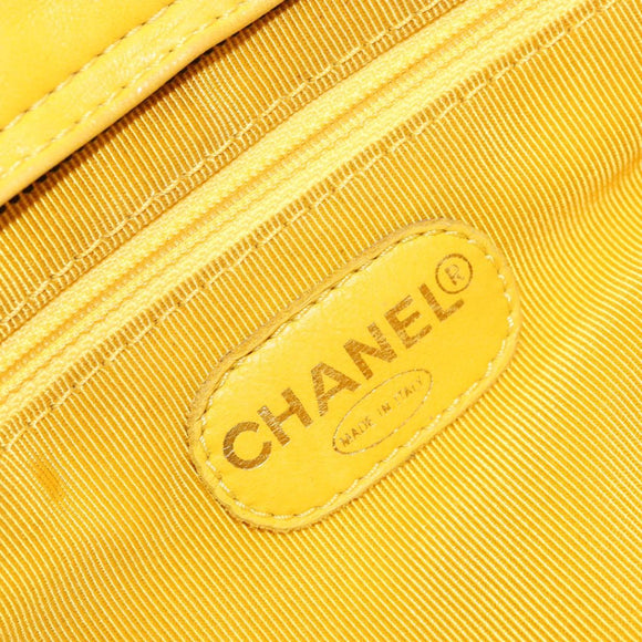 CHANEL Matelasse Hand Bag Lamb Skin Yellow CC Auth BA8254