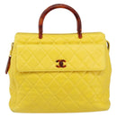 CHANEL Matelasse Hand Bag Lamb Skin Yellow CC Auth BA8254-2