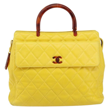 CHANEL Matelasse Hand Bag Lamb Skin Yellow CC Auth BA8254 - 0