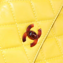 CHANEL Matelasse Hand Bag Lamb Skin Yellow CC Auth BA8254-22