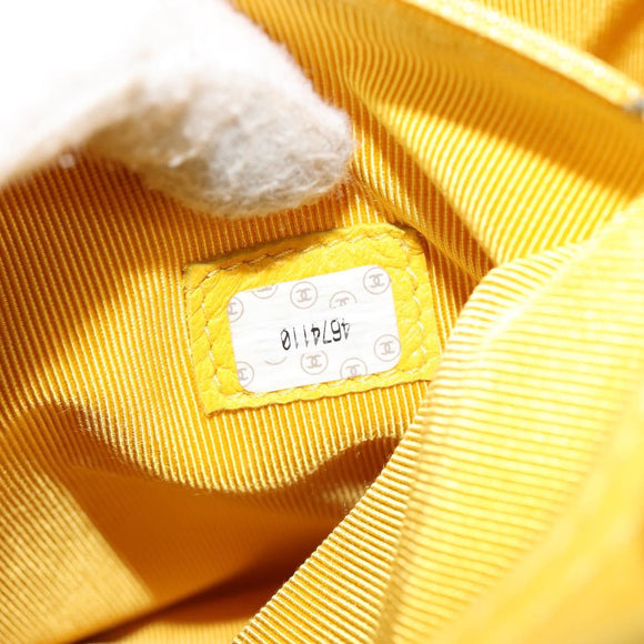 CHANEL Matelasse Hand Bag Lamb Skin Yellow CC Auth BA8254