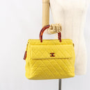 CHANEL Matelasse Hand Bag Lamb Skin Yellow CC Auth BA8254-26