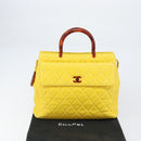 CHANEL Matelasse Hand Bag Lamb Skin Yellow CC Auth BA8254-27