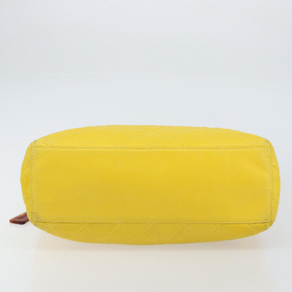CHANEL Matelasse Hand Bag Lamb Skin Yellow CC Auth BA8254