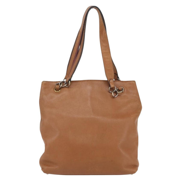 CHANEL Tote Bag Leather Brown Gold CC Auth BA8255