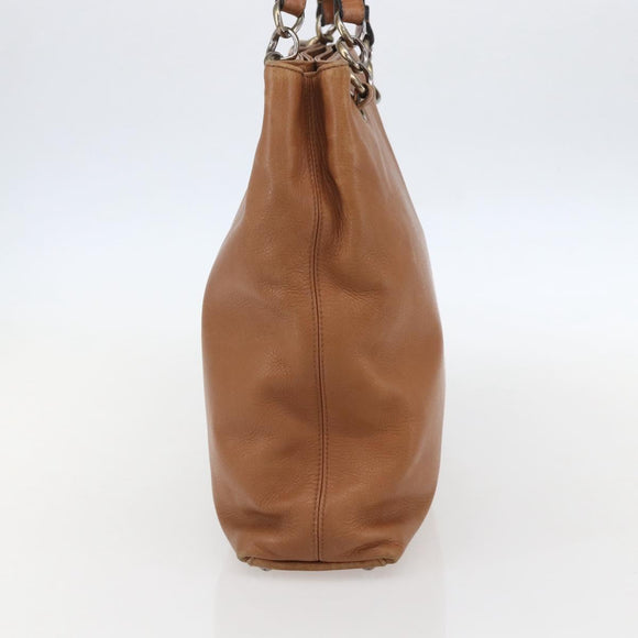 CHANEL Tote Bag Leather Brown Gold CC Auth BA8255