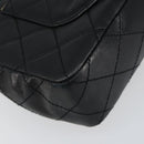 CHANEL Matelasse Chain Shoulder Bag Lamb Skin Beige Black CC Auth BA8256-13