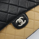 CHANEL Matelasse Chain Shoulder Bag Lamb Skin Beige Black CC Auth BA8256-14
