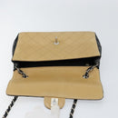 CHANEL Matelasse Chain Shoulder Bag Lamb Skin Beige Black CC Auth BA8256-15