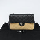 CHANEL Matelasse Chain Shoulder Bag Lamb Skin Beige Black CC Auth BA8256-24