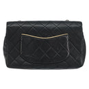 CHANEL Matelasse Chain Shoulder Bag Lamb Skin Beige Black CC Auth BA8256-3